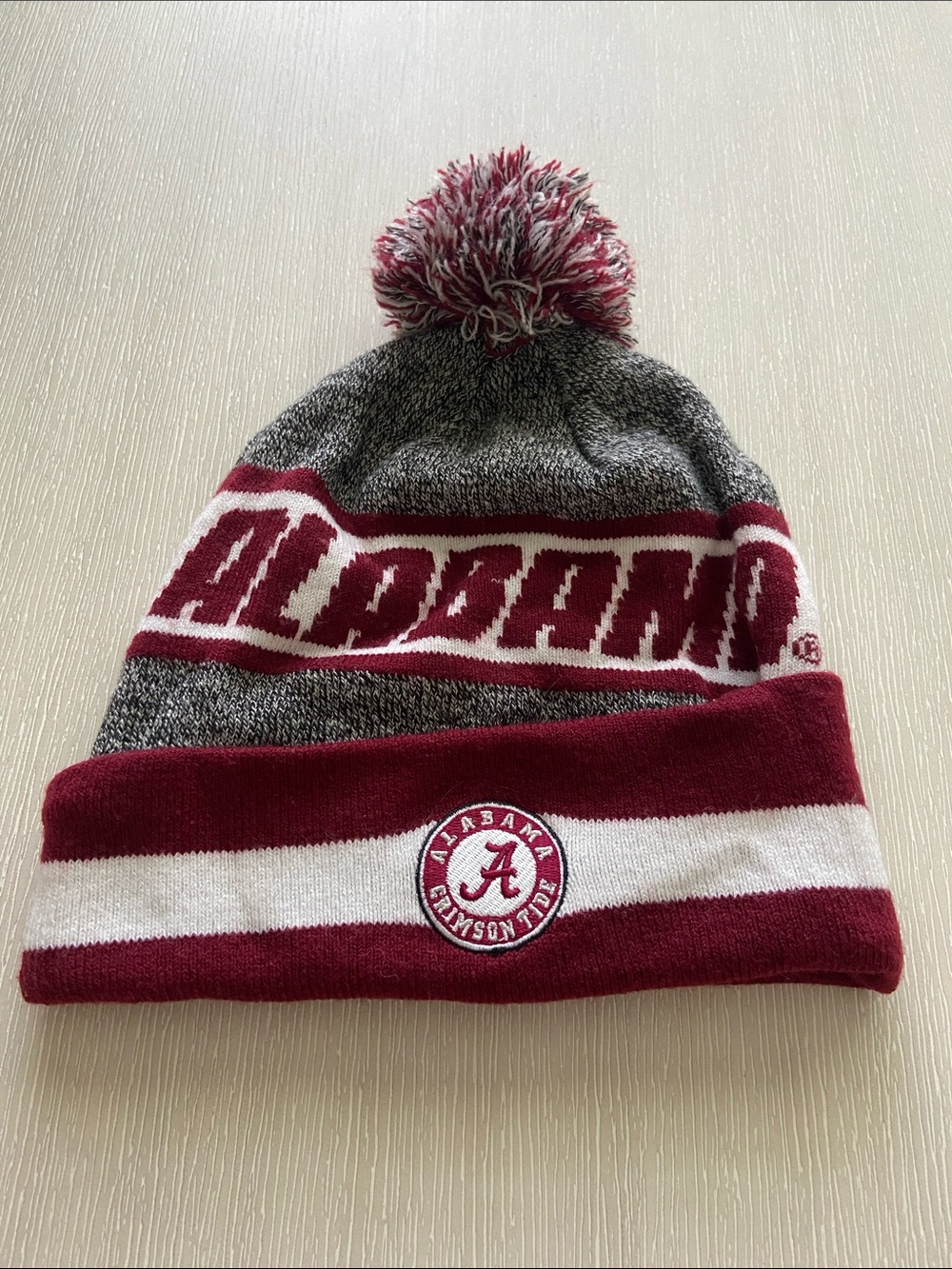 Top of the World Alabama Maroon, White & Gray Pom Beanie